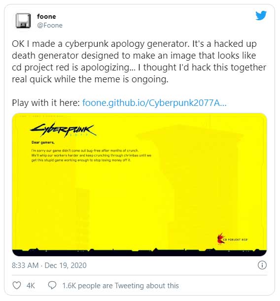 cyberpunk 2077 apology tool