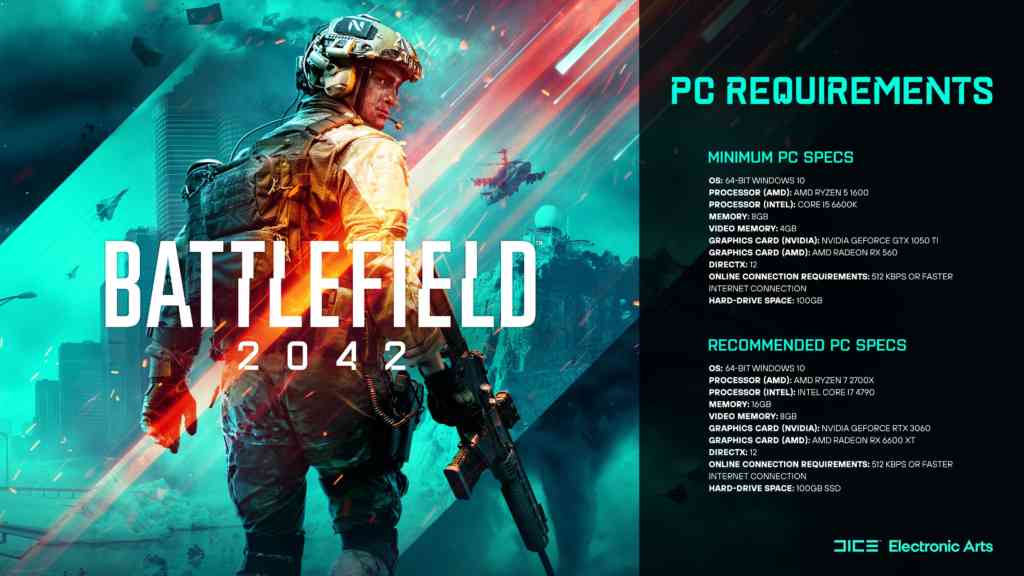 Die offiziellen und finalen Systemanforderungen für Battlefield 2042. Quelle: EA / DICE